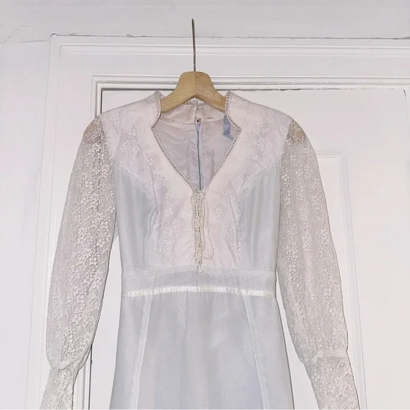 Vintage Gunne Sax Era Lace Long Sleeve Boho Bohemian Maxi Dress Cottagecore - Picture 9 of 11
